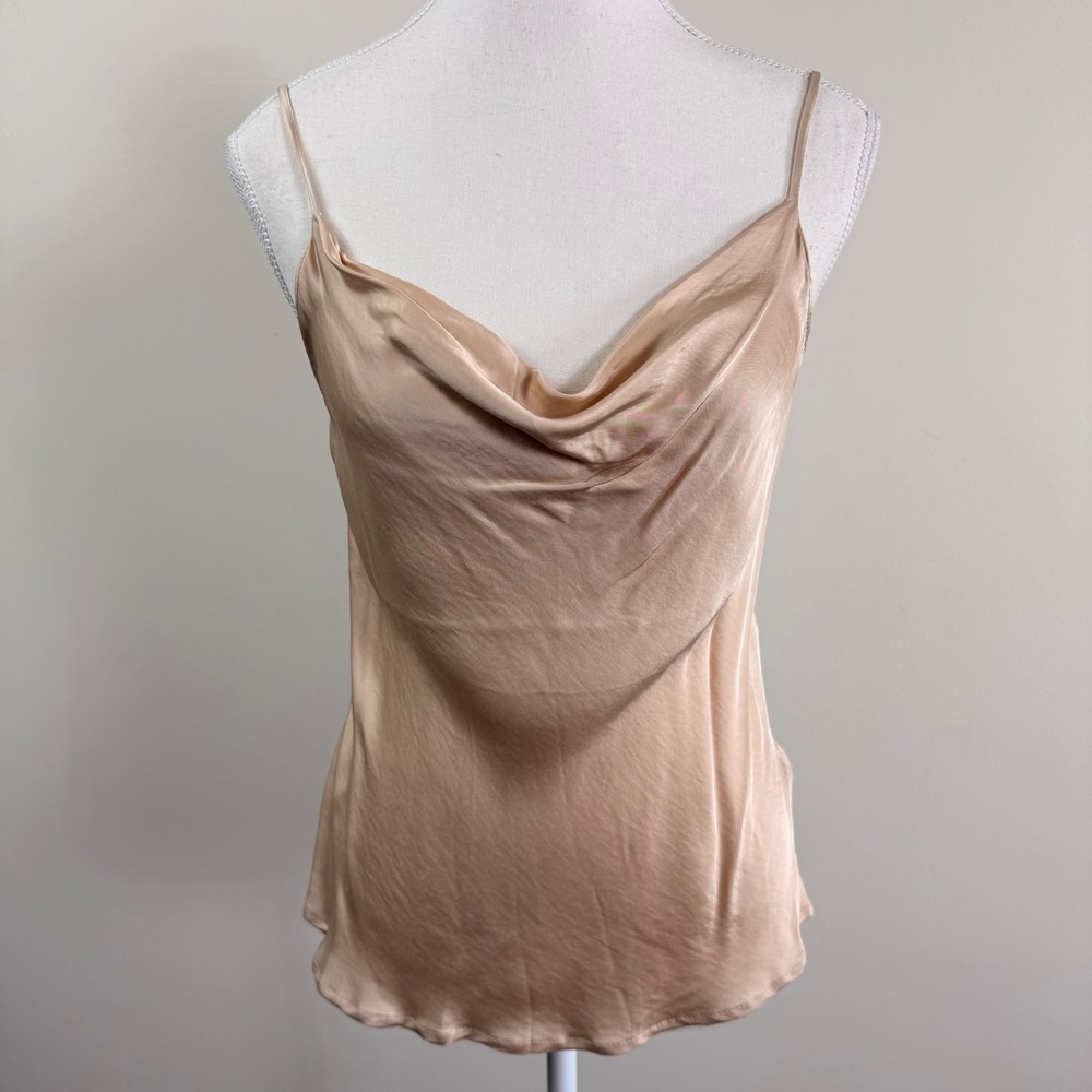 Olivaceous Cowl Neck Cami Top Champagne Beige Satin Viscose Rayon Medium NEW